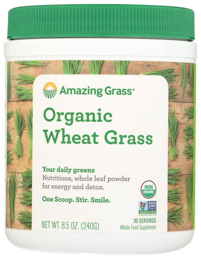 Amazing Grass Wheat Grass Powder: 100% Whole-Leaf Wheat Grass Powder for Energy, Detox & Immunity Support, Chlorophyll Providing Greens, 30 Servings