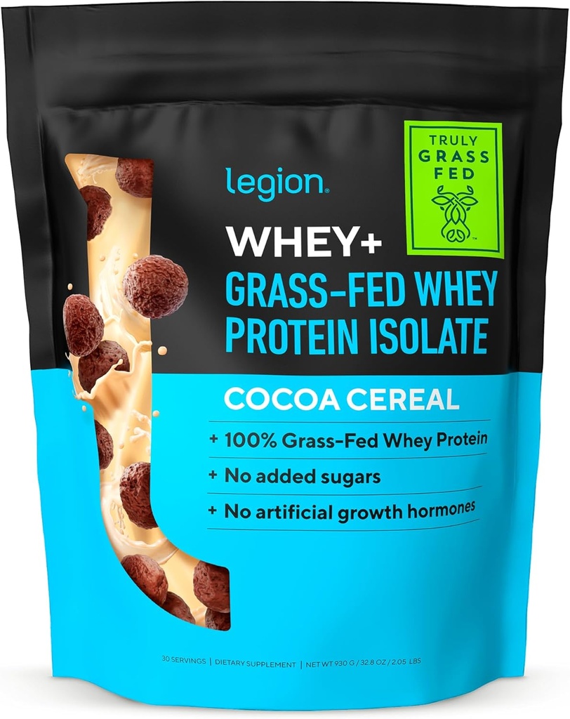 LÉGION Whey+ Protein Whey Isolate from Grass Fed Vows - Whey Protein Isolate Poudre faible en calories, non-OGM, sans sucre, sans lactose et sans gluten, toutes les protéines naturelles en poudre pour hommes et femmes 30 portions