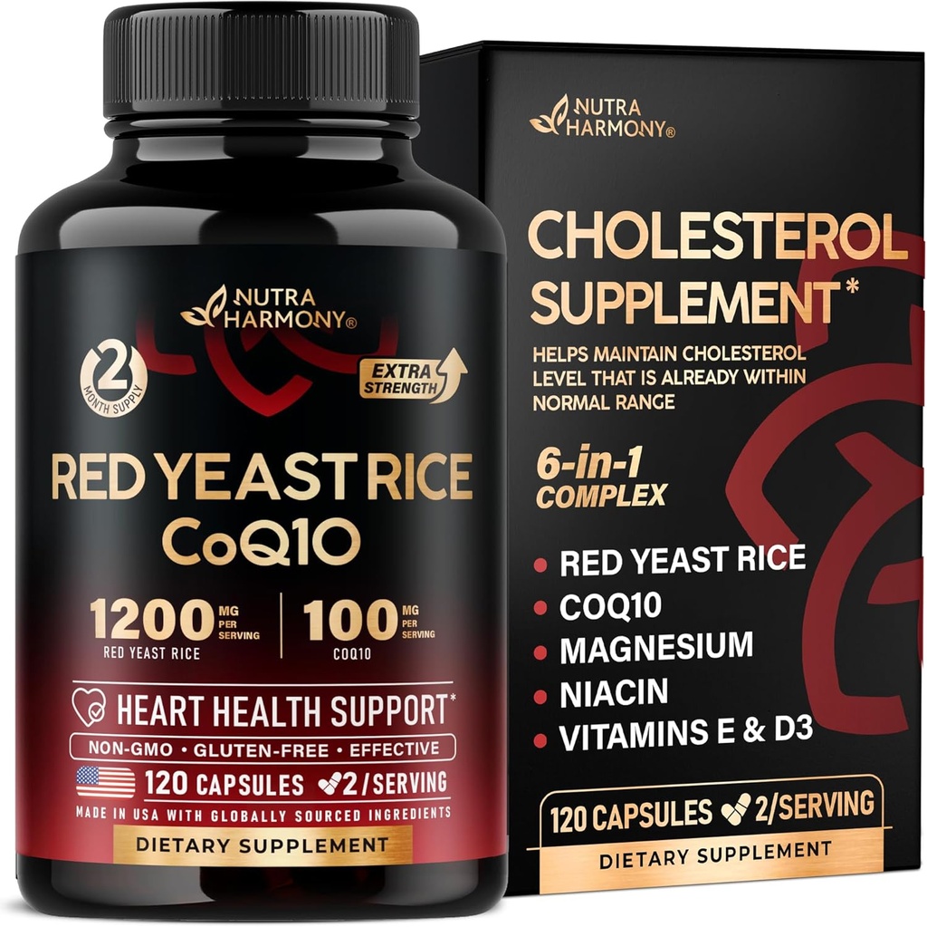 Riz de levure rouge 1200 mg avec CoQ10 100 mg - avec Magnésium