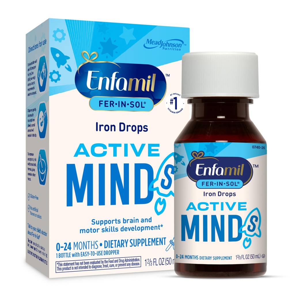 Enfamil Fer-In-Sol suppléments de fer gouttes pour les nourrissons et les tout-petits, soutient le développement du cerveau, bouteille de 50 mL