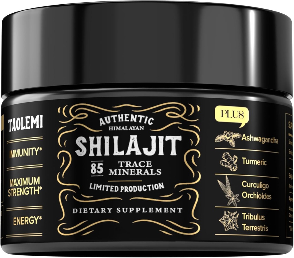 Shilajit Pure Himalayan Organic, 49g de résine naturelle Shilajit pour hommes et femmes, 85+ Trace Minerals & Fulvic Acid, Extrait Himalayen pur, Enhancer d'énergie naturelle et de vitalité, 62.5 Ser