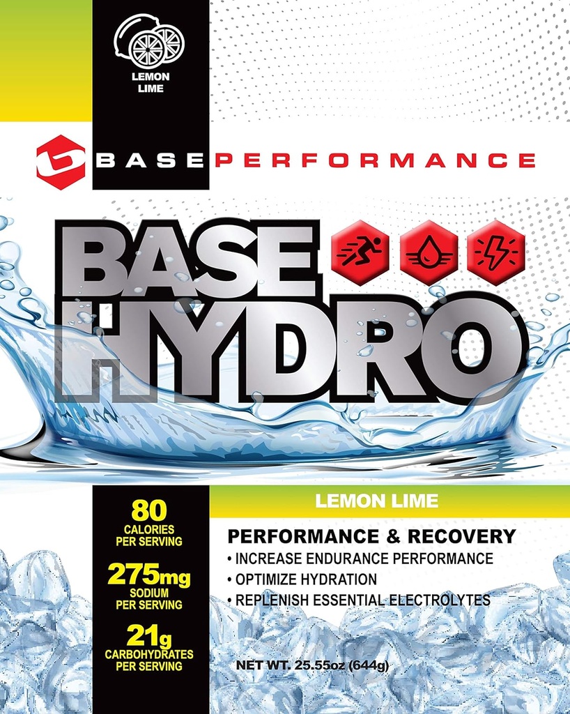 BASE Performance Hydro - Citron Lime: 28 portions dans chaque sac mylar écologique.