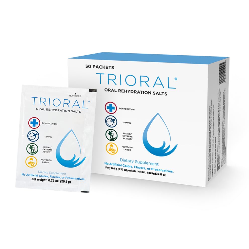 TRIORAL Rehydration Electrolyte Powder - Oral Rehydration Salts - Supports Dehydration from Workouts, Fluid Loss and General Hydration - 50 Drink Mix Packets