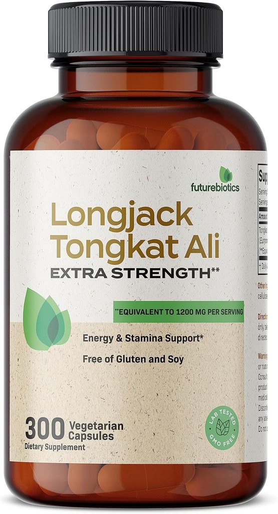 Futurebiotics Longjack Tongkat Ali Extra Strength Energy & Stamina Support - Non-OGM, 300 capsules végétariennes