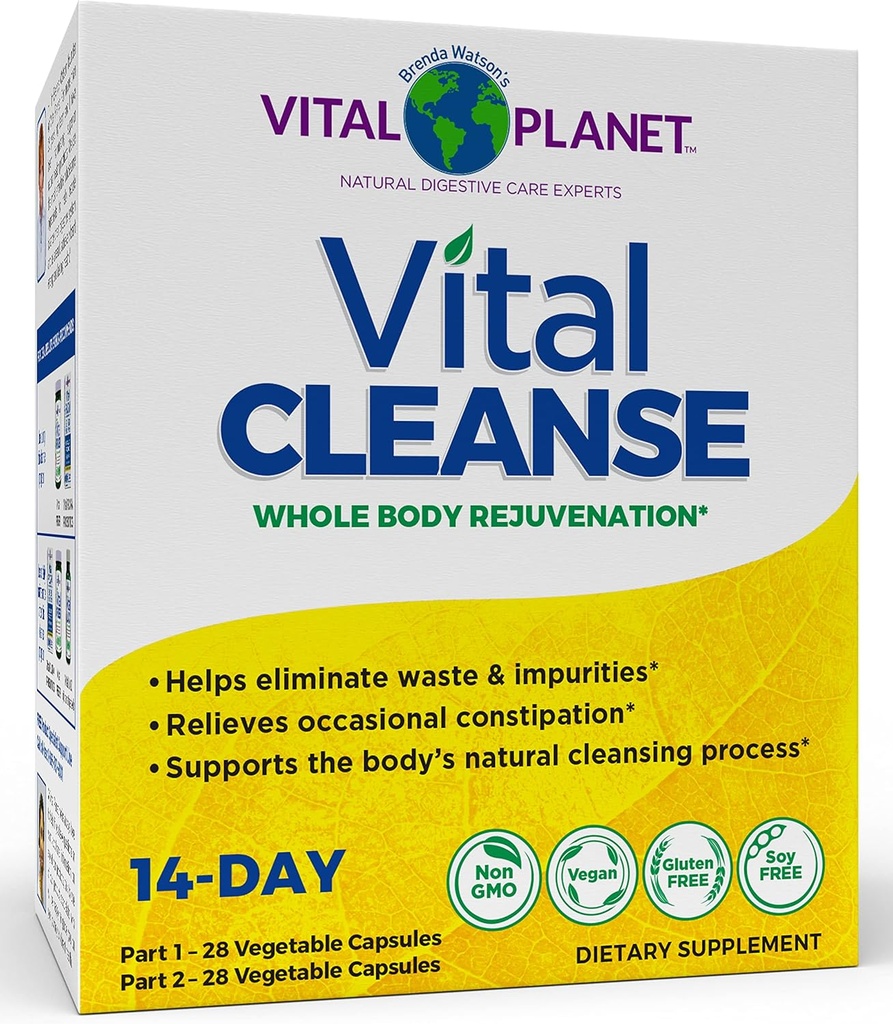 Vital Planet - Vital Cleanse with Milk Thistle, Magnesium, Cape Aloe and Herbs, Natural Supplement for Occasional Constipation and Healthy Elimination, 2-Part - 14 Day Kit, 56 Capsules