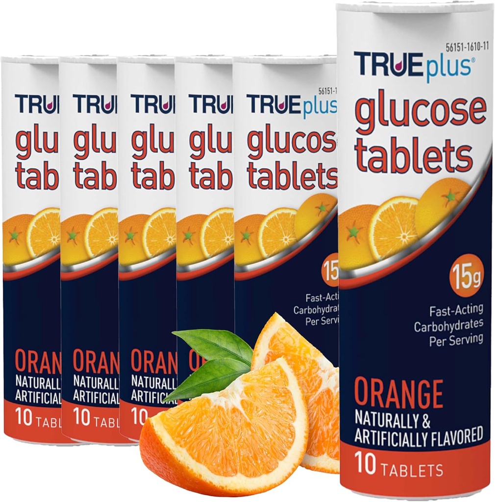 TRUEplus Glucose Tablets, Orange Flavor - 6X 10ct Tubes