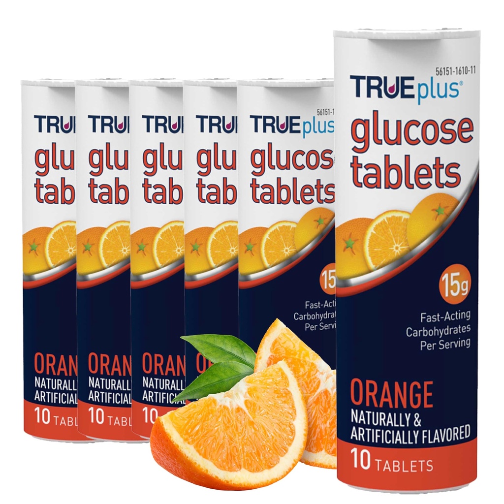 TRUEplus comprimés de glucose, saveur orange - 6X 10ct tubes