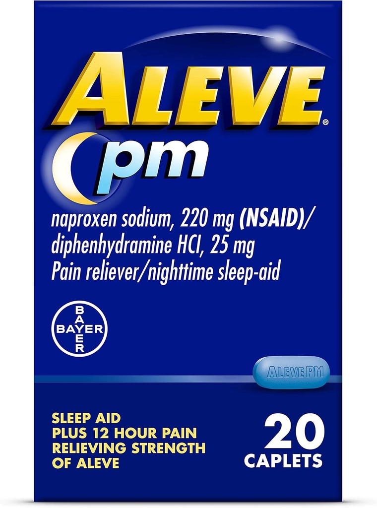 Aleve Pain Relief and Nighttime Sleep Aid Caplets de sodium Naproxen ‐ 20 Compte