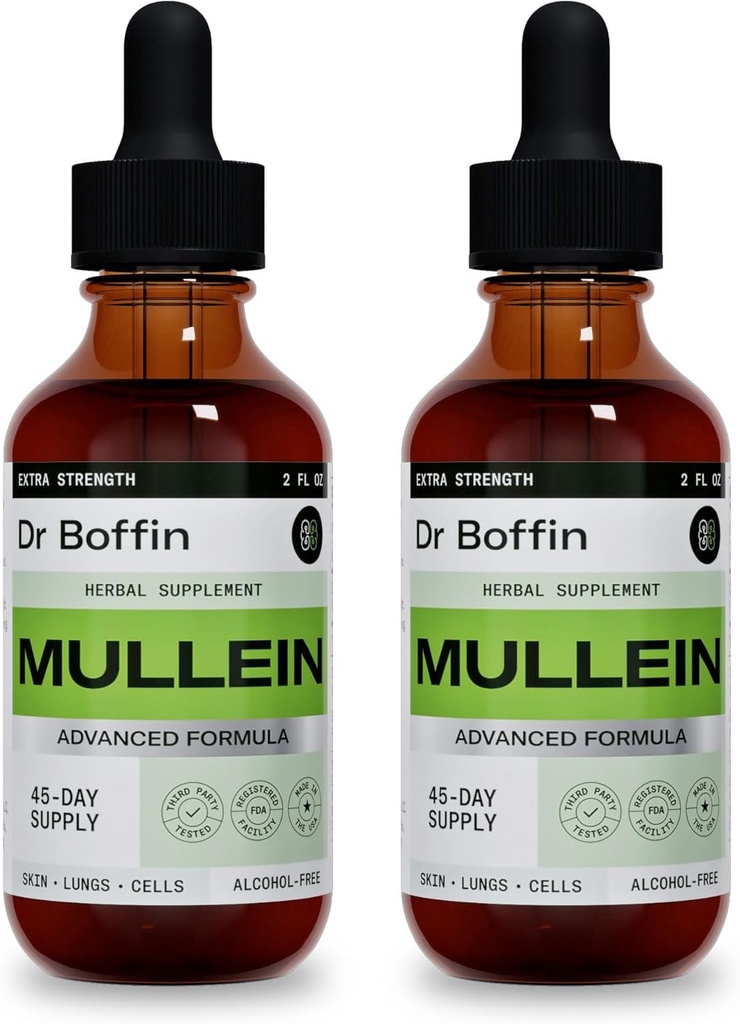 Mullein Leaf Liquide Extract 2 Fl Oz (paquet de 2) - Extra Strength.com Formule avancée - Supplément naturel Teinture liquide - Lung Cleanse et Detox - Santé respiratoire et gouttes de soutien immunitaire