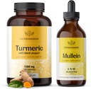 HERBAMAMA Kit de feuilles de curcumine et de molléine - Ensemble de gélules de curcumine de 1500 mg et de teinture d'extrait de feuille de molléine - végétalien, non OGM, sans sucre et sans alcool - 2 boîtes
