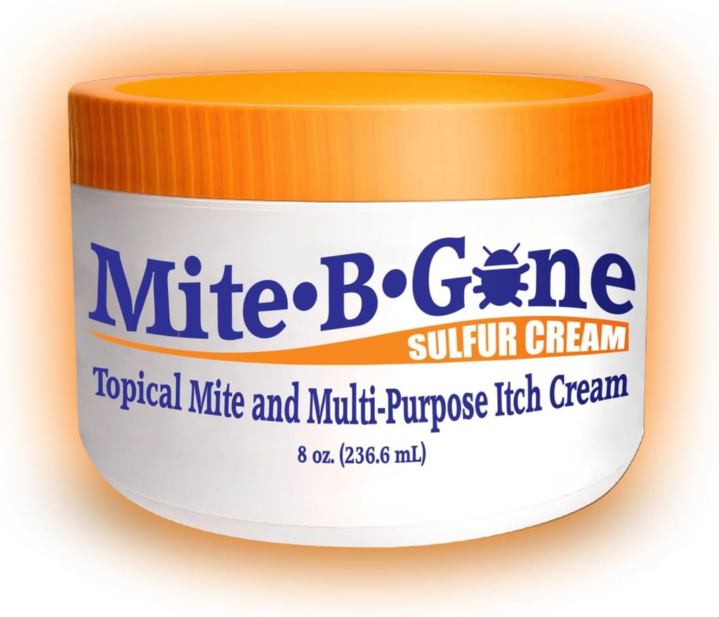 Mite-B-Gone Mite Cream & Bite Relief - 10% Natural Blend Sulfur Cream for Multi-Purpose Bites, Redness, Itching, & Irritation | Safe for Kids and Adults | Fast & Effective for All Skin Types| 8 oz