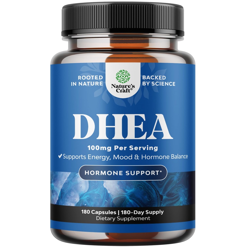 Supplément DHEA pour les femmes et les hommes - pur DHEA 100mg pour l'équilibre hormonal, améliore la stabilité de l'humeur, fonction cérébrale, système immunitaire, énergie et fertilité - Capsules de déshydroépiandrostérone pour adultes - 180 Ct