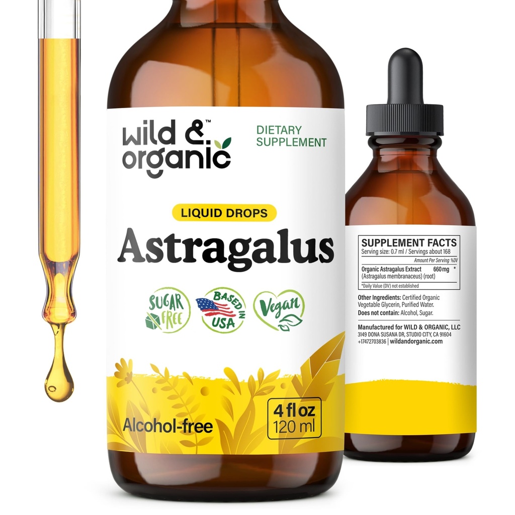 Teinture d'Astragalus sauvage et biologique - Supplément de soutien immunitaire avec extrait de racine d'Astragalus - Teinture végétalienne pour immunité - gouttes sans sucre et sans alcool - 4 fl oz