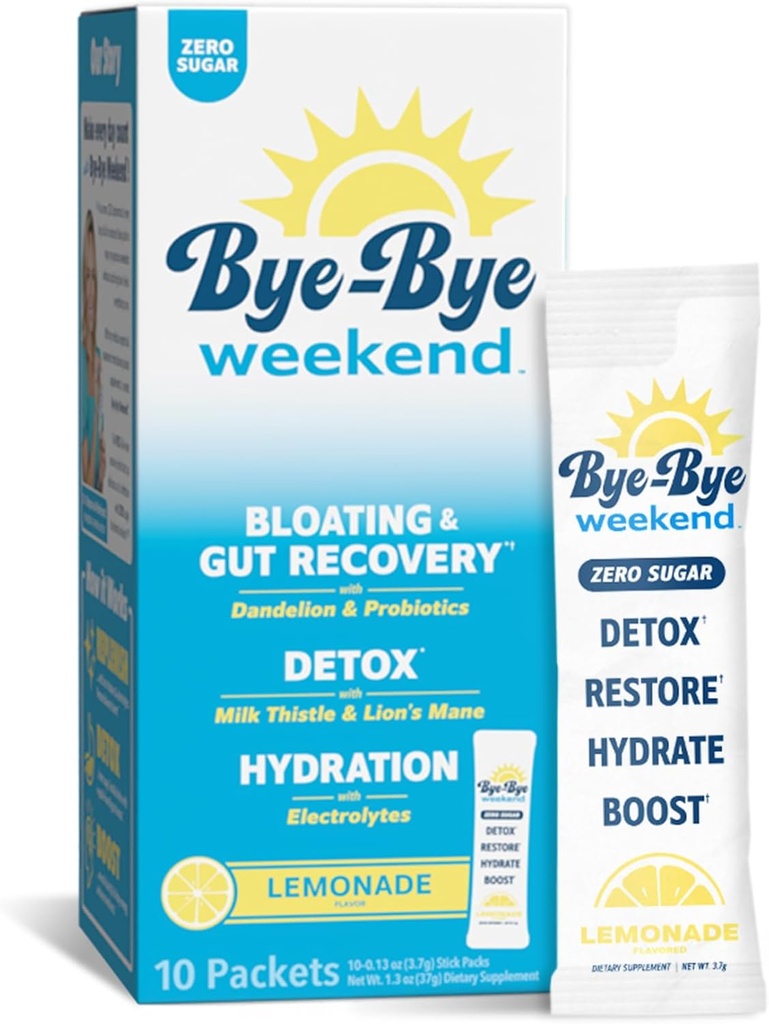 Detox Drink Mix avec/Electrolytes - pour Bloating, Recovery, Fatigue, Brain Fog - Probiotiques, Lion, Thistle de lait - Lémonade de sucre zéro - 10 Pack