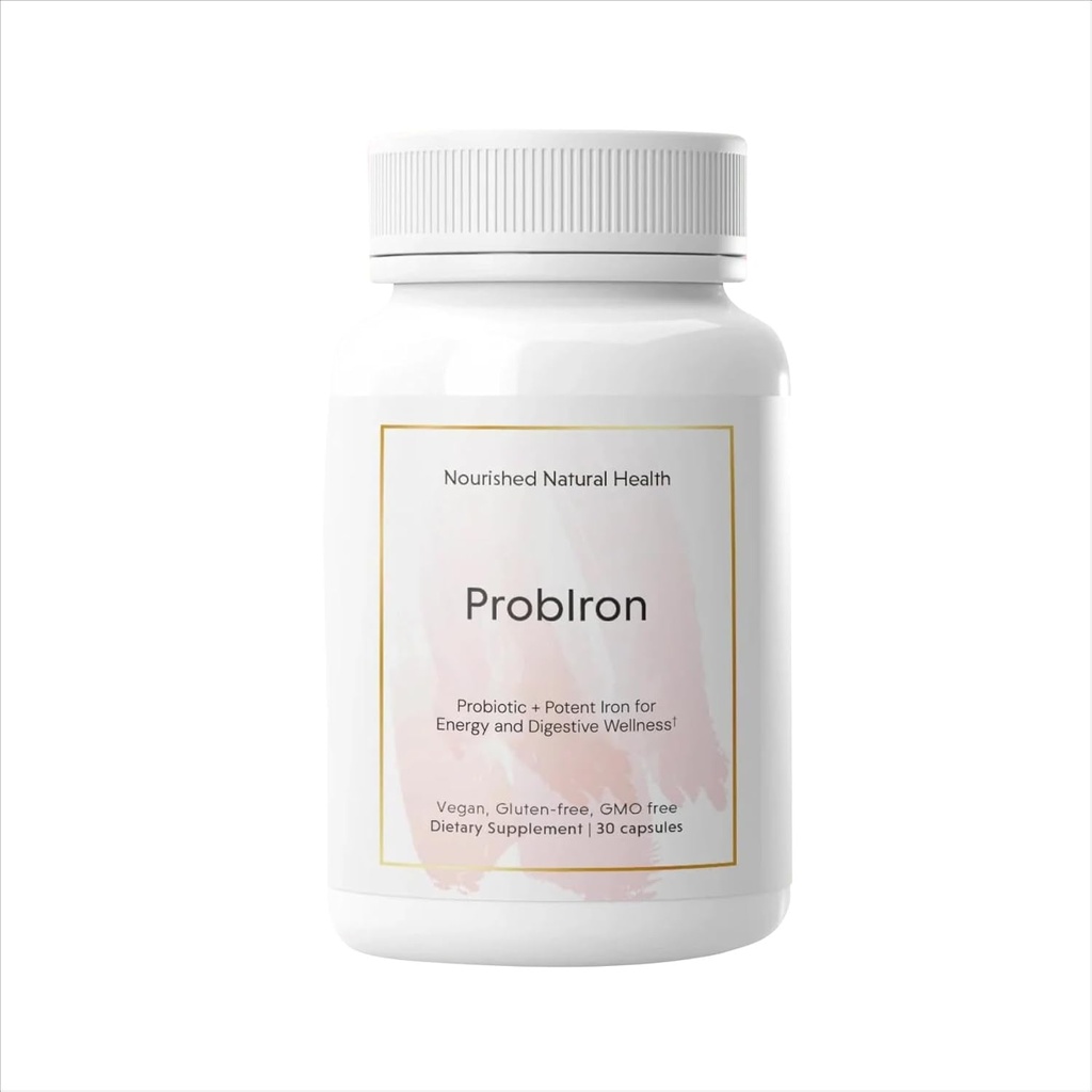 ProbIron de Santé Naturelle Nourri - Probiotique pour femmes + supplément de fer boosté avec la vitamine C et le cuivre - Formule Vegan pour l'énergie et le bien-être digestif - 30 Capsules