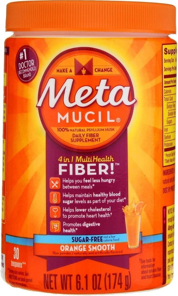 Métamucil Supplément quotidien de fibre/Therapy pour la régularité, sans sucre, orange lisse, 6,1 oz (paquet de 3)