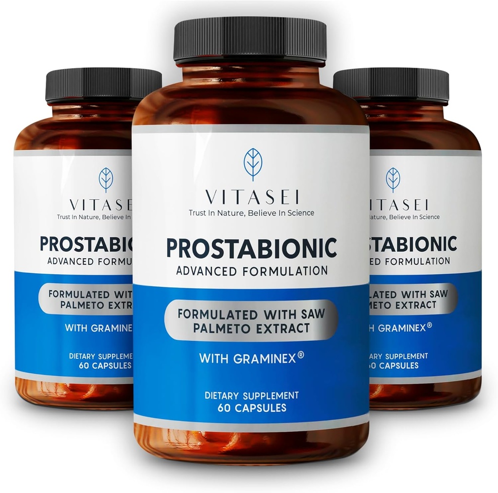 VITASEI Prostabionic with Graminex, Saw Palmetto, Pygeum Africanum - Bladder Control and Prostate Supplements for Men - 60 Capsules (Pack of 3)