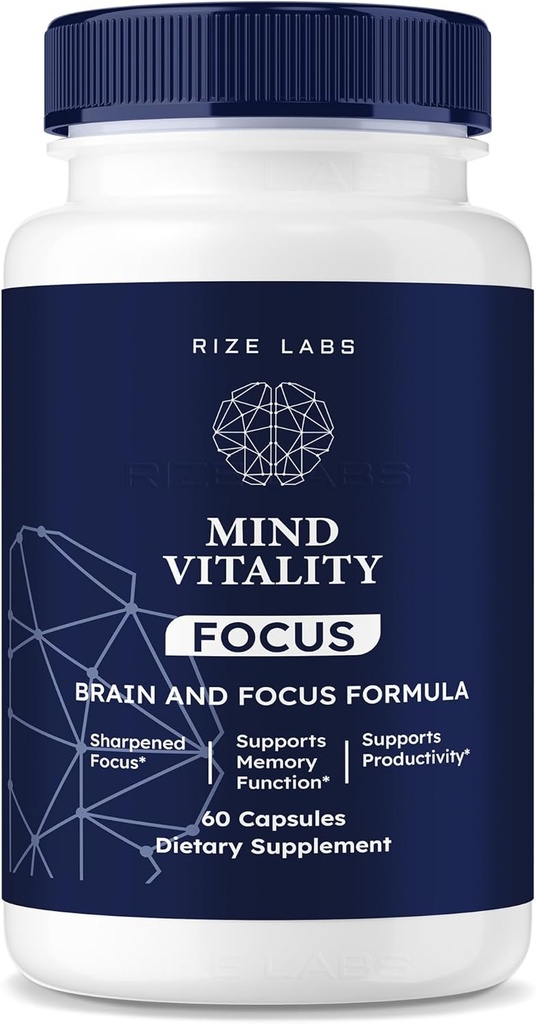 Rize laboratoires Mind Vitality Focus Cerveau Supplément pour stimuler la concentration et la concentration et éviter la fatigue du milieu de l'après-midi (60 capsules)