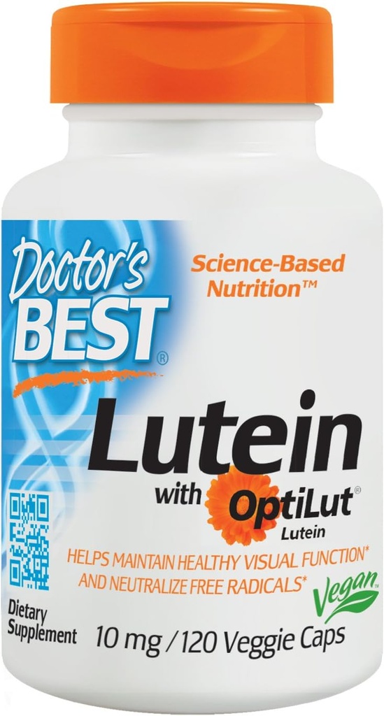 Meilleur lutéine de docteur avec OptiLut, non-OGM, végétalien, sans gluten, sans soja, santé des yeux, 10 mg, 120 capsules de légumes