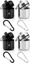 Porte-clés porte-clés portatifs pour comprimés de glucose rond et la médecine critique - Discreet porte-clés étanche porte-clés porte-conteneurs avec des carabines fortes - boîte de mousse en alliage d'aluminium - 4 Pack