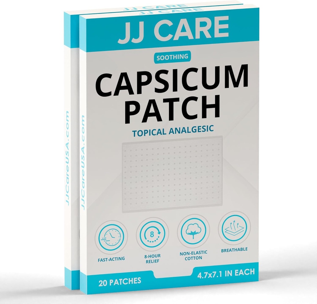 JJ CARE Capsicum Patch (40 PCS), 4.7" x 7.1" Apaisant Capsaicin Patch, Patches Capsicum pour le cou, l'épaule, la douleur musculaire- 8 heures de soulagement