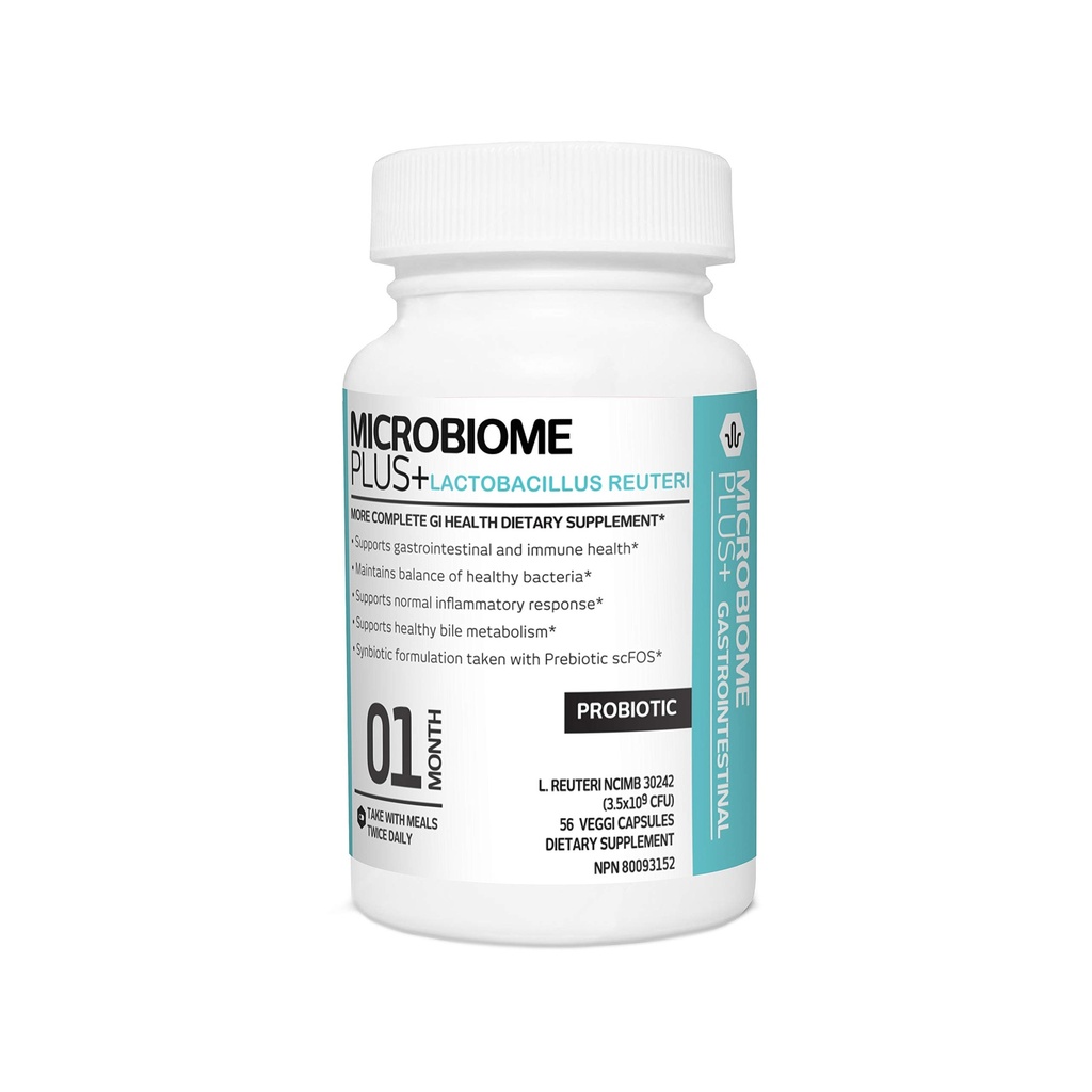Microbiome Plus Probiotiques gastro-intestinaux L Reuteri NCIMB 30242 GI Suppléments digestifs Capsule, Allergie sans gluten et sans danger pour les hommes et les femmes (1 mois d'approvisionnement)
