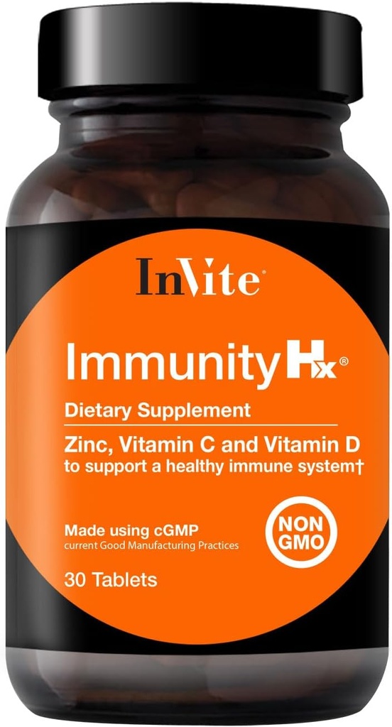 Inviter l'immunité de santé HxTM - Soutienne un système immunitaire sain - 500 mg de vitamine C, 50 mcg (2000 UI) de vitamine D3 et 30 mg de zinc - 30 comprimés (2-paquet)