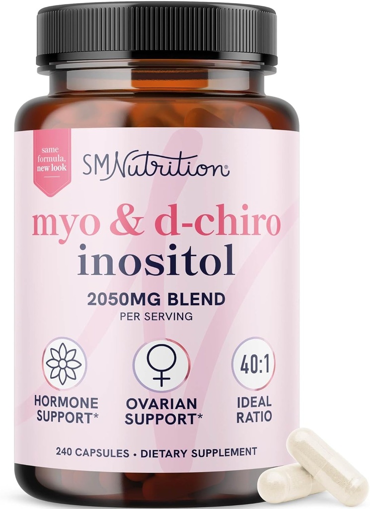 Myo-Inositol & D-Chiro Inositol for Hormone Balance for Women | Ideal 40:1 Ratio | Menstrual Cycle and Ovarian Health Support Supplement | Myo 2000mg & D Chiro 50mg with Vitamin B8 | 240 Count
