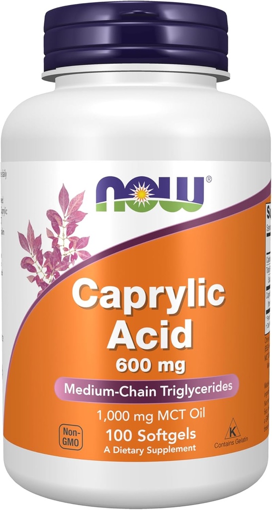 MAINTENANT compléments alimentaires, acide caprylique 600 mg, MCT (triglycérides à chaîne moyenne), 100 softgels