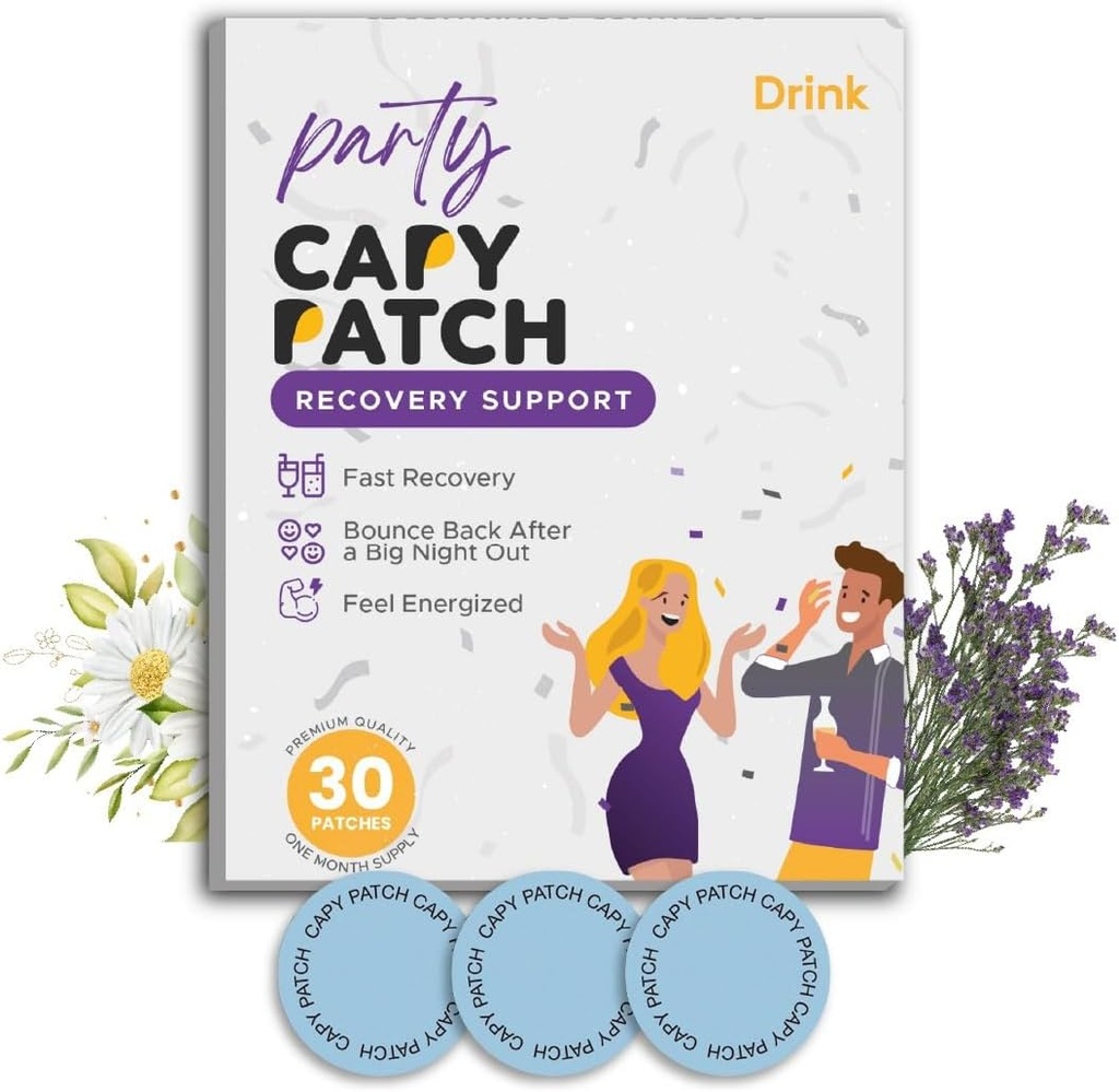 Party Capy Patch Recovery Patchs (30-Pack) : Patch naturel avec B12, Vitamine C et thé vert : se sentir énergique après une grande nuit – pour des nuits inoubliables et des matins productifs