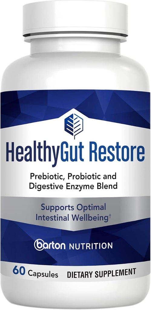 HealthyGutSupport+ - Gut Health and Immunity Support with Prebiotics, Probiotics and Digestive Enzymes for Digestion and Absorption - 60 gélules pour la santé de l'estomac
