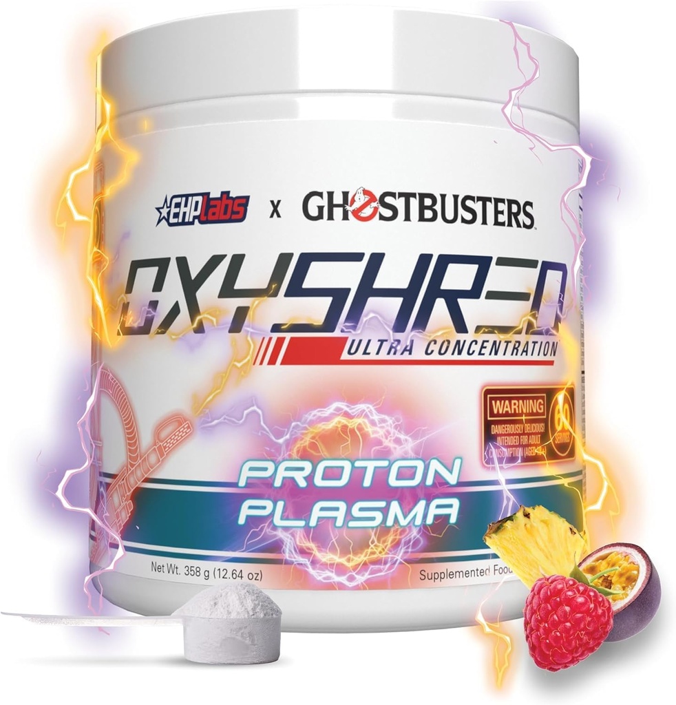 EHP Labs x Ghostbusters OxyShred Pre Workout Powder & Shredding Supplément - Preworkout Powder with Acetyl L Carnitine, Energy Boost Drink - Proton Plasma, 60 portions