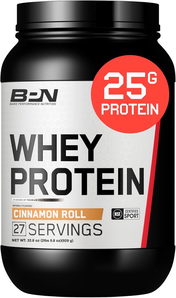 BARE PERFORMANCE NUTRITION, BPN Whey Protein + Casein Protein Powder Blend, Cinnamon Roll 25g de protéines par service soutient la récupération musculaire maigre, 27 portions, tiers testé