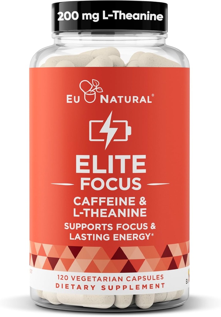Elite Caffeine Pills with L-Theanine – Jitter-Free Focused Energy Supplements – Clean & Natural Nootropic Stack for Smart Cognitive Performance – 120 Soft Capsules