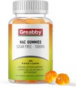 NAC Gummies Sugar Free, N acétyl Cysteine Supplément NAC 1000mg pour les antioxydants, la santé pulmonaire et hépatique, le soutien immunitaire, l'arôme orange végétalien, 60ct