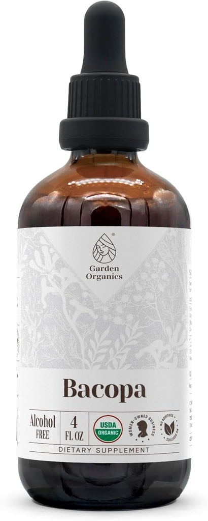 Bacopa USDA Biologique , Extrait sans alcool, gouttes de plantes biologiques, supplément, relaxation, effet cognitif positif , Teinture faite de 100% de Bacopa biologique (Bacopa Monnieri) Herbe séchée 4 oz