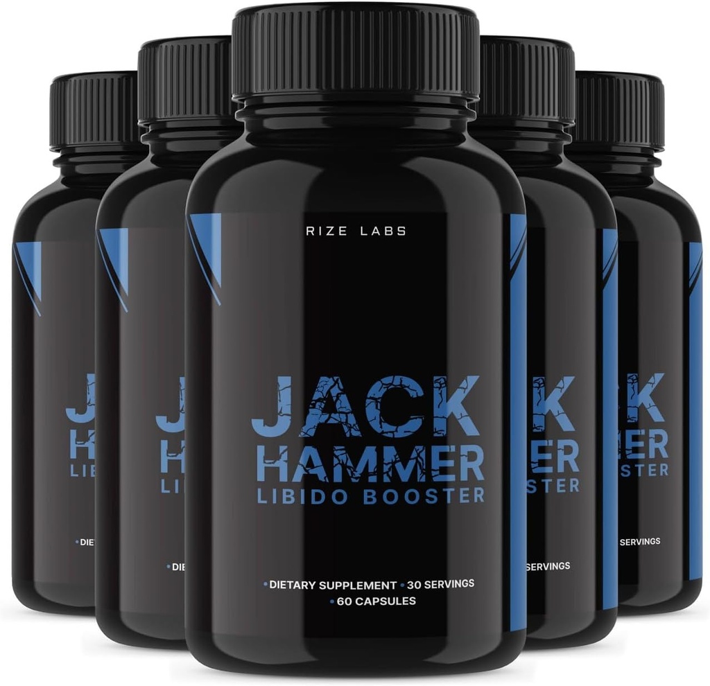 rize labs (5 Pack) Jack Hammer Libido Booster pour les hommes, Jack Hammer Libido Booster Supplément, Jack Hammer Libido Booster puissant toute la formule naturelle pour améliorer la performance, Commentaires (300 Capsules)