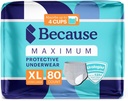 Parce que les sous-vêtements d'incontinence maximum pour les hommes - Protection contre les fuites lourdes Bladder, Idéal pour les fuites nocturnes, Sleek, Invisible Fit, Gris, XLarge - Absorbe 4 tasses - 80 Compte (4 packs de 20)