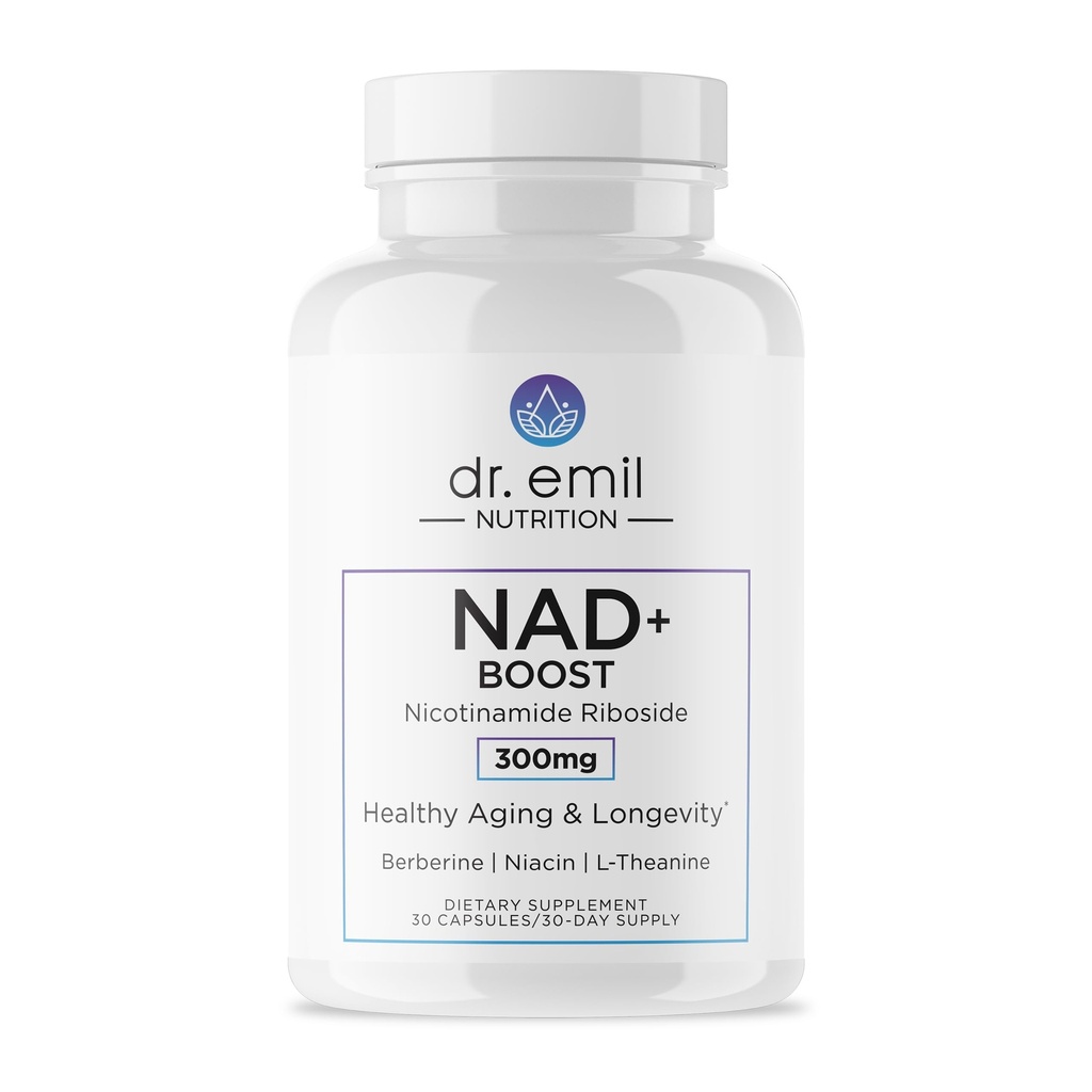 DR. EMIL NUTRIITION NAD+ Boost - Supplément Riboside de Nicotinamide pour la longévité, le vieillissement en santé et la régénération cellulaire - Supplément NAD avec Berberine, L-Theanine et Niacine - 30 jours d'approvisionnement