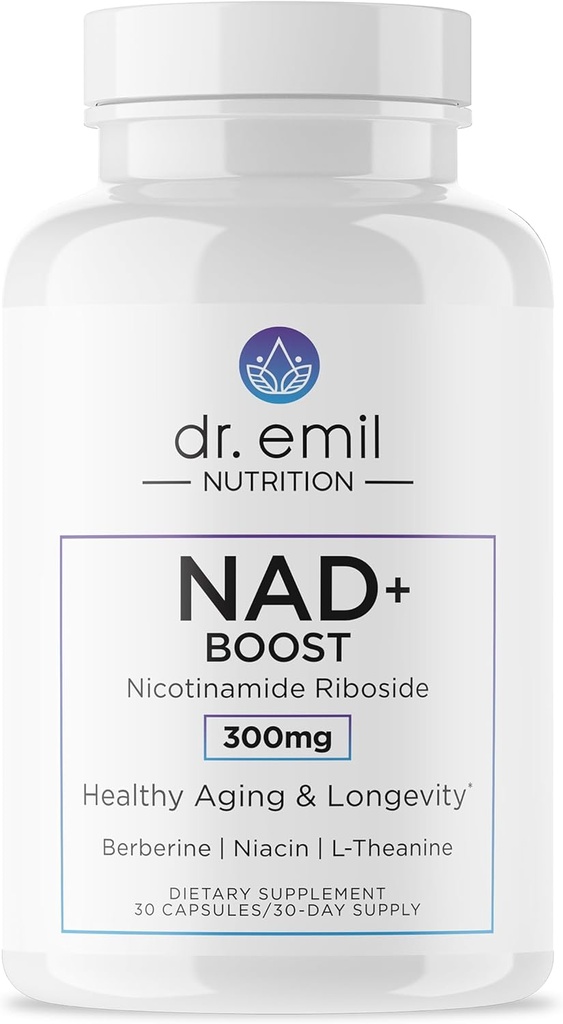 DR. EMIL NUTRIITION NAD+ Boost - Supplément Riboside de Nicotinamide pour la longévité, le vieillissement en santé et la régénération cellulaire - Supplément NAD avec Berberine, L-Theanine et Niacine - 30 jours d'approvisionnement