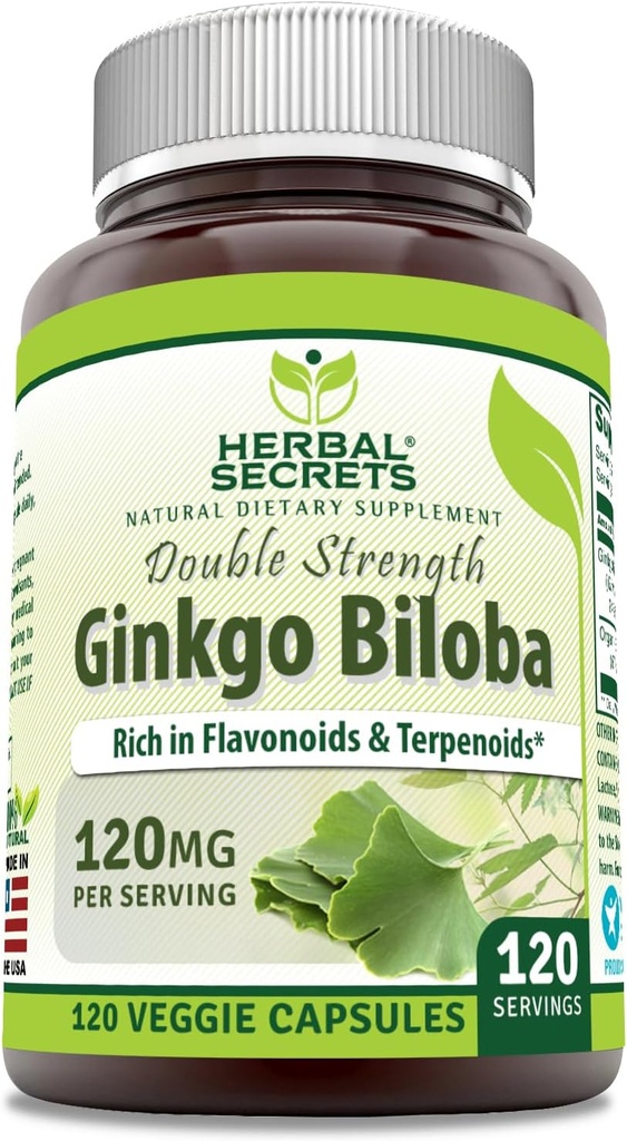 Herbal Secrets Ginkgo Biloba Double Strength Supplement (complément de double résistance) 120 Mg.