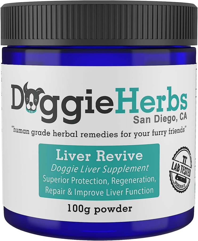 Supplément santé du foie de chien revive par les herbes doggies - Plante à base d'herbes de qualité humaine pour la guérison, la protection, la réparation et l'amélioration du foie 100g w/Scoop