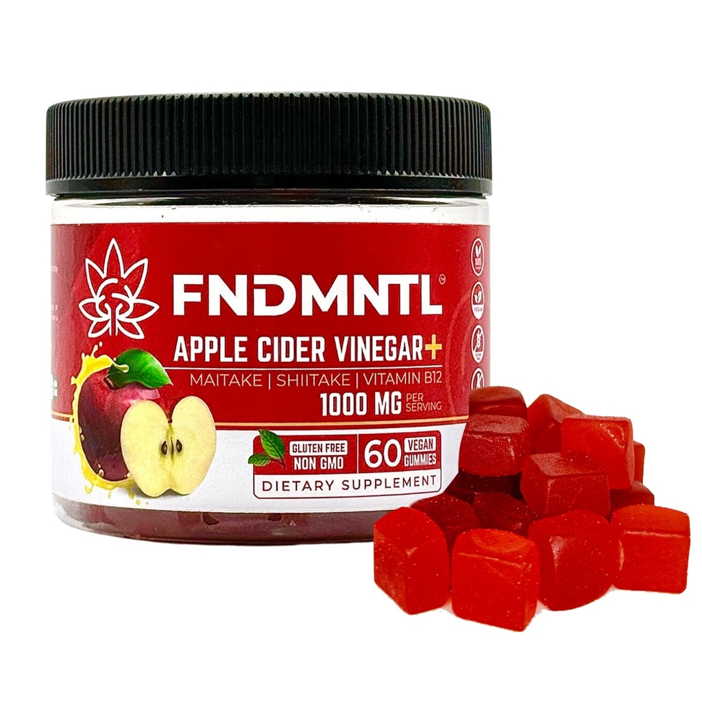 FNDMNTL Pomme de cidre de pomme Gommies de vinaigre de cidre de pomme, shitake, vitamine B12, 1000 mg, 60 Nombre, sans gluten, végétalien et non-OGM