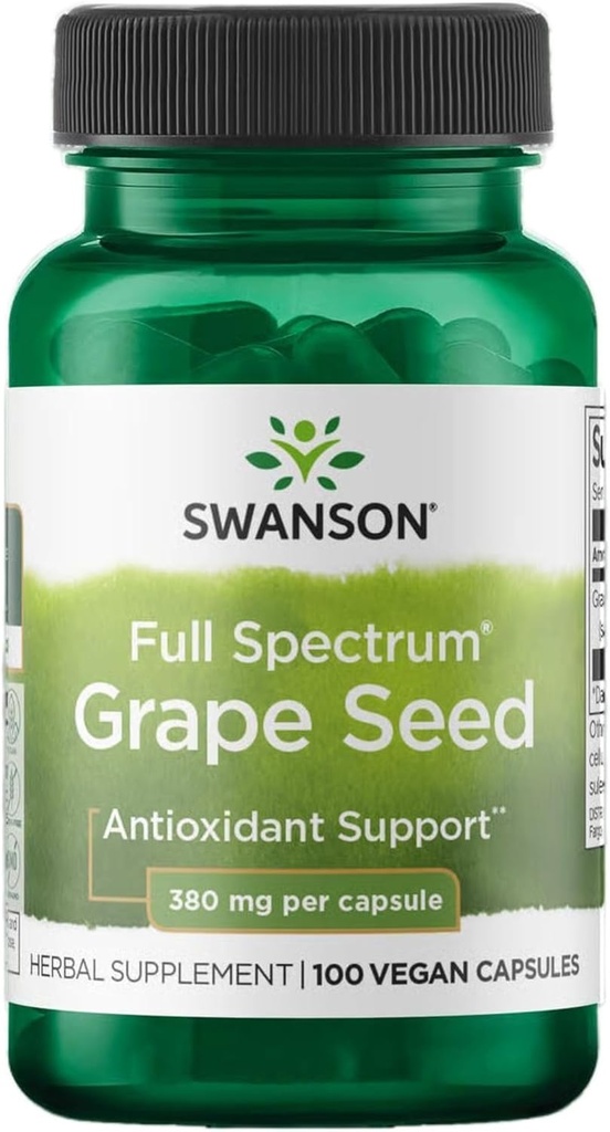 Swanson Grape Seed Heart Antioxidant Free Radicals Healthy Blood Pressure Support Polyphenols OPCS (Oligomeric Proanthocyanidins) Herbal Supplement 380 mg 100 Capsules