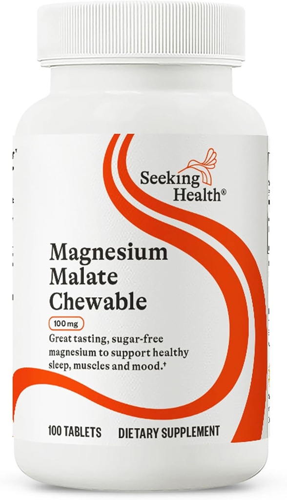 Recherche de la santé Magnésium Malate Chewable - supplément minéral soutient l'énergie, la fonction musculaire et la fonction nerveuse - Formule avec le dimagnésium Malate pour soutenir l'absorption - 100 mg, 100 comprimés à croquer