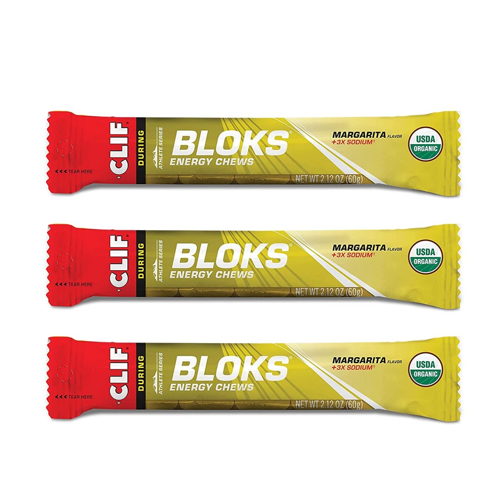 CLIF BLOKS - Chews énergétiques - Margarita avec sel 3X sodium pour les électrolytes ajoutés- Non-OGM - Alimentation végétale - Carburant rapide pour le vélo et le snack de course (2.1 Ounce Packet, 3 Count)