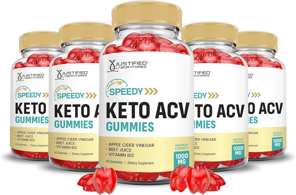 Justified Laboratories (5 Pack Speedy Keto ACV Gummies Advanced Formula 1000MG Speedy Keto Gummies Apple Cider Vinegar Formulated with Pomegranate Beet Juice Powder B12 Vegan Non GMO 300 Gummys