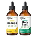Teinture de bacopa sauvage et biologique 4 fl oz & Teinture de basilic sacré 4 fl oz