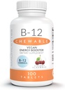 Mauricettes Vitamine naturelle B-12 méthylcobalamine 1000mcg - 100 comprimés de cerise à croquer - Sublingual B 12 Supplément pour le soutien énergétique - Sans gélatine