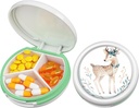 Serfeymi Petite Pill Box - 3 Compartiments Portable Pill Box pour la poche de la Purse, Compact Mini Travel Pill Case - Convient pour la médecine, la vitamine, l'huile de poisson, les suppléments - Blanc(Deer)